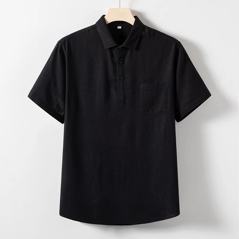Camiseta de linho masculina para meia-idade e idosos solta com gola lapela e manga curta ideal para o verão, fresca e confortável. — foto 2