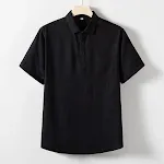 Camiseta de linho masculina para meia-idade e idosos solta com gola lapela e manga curta ideal para o verão, fresca e confortável. — foto 2