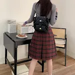 Saia xadrez vermelha cintura alta evasê plissada alongada – ideal para um visual elegante e confortável em diversas ocasiões. — foto 3