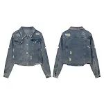 Jaqueta jeans rasgada retro American Street, perfeita para um visual despojado e estiloso. Denim resistente e autêntico, ideal para diversas ocasiões. — foto 6