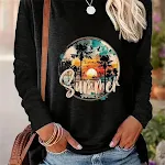 Women's Spring and Autumn Casual Simple Pattern Printed Round Neck Long Sleeve T-shirt for everyday wear, comfortable an — photo 3