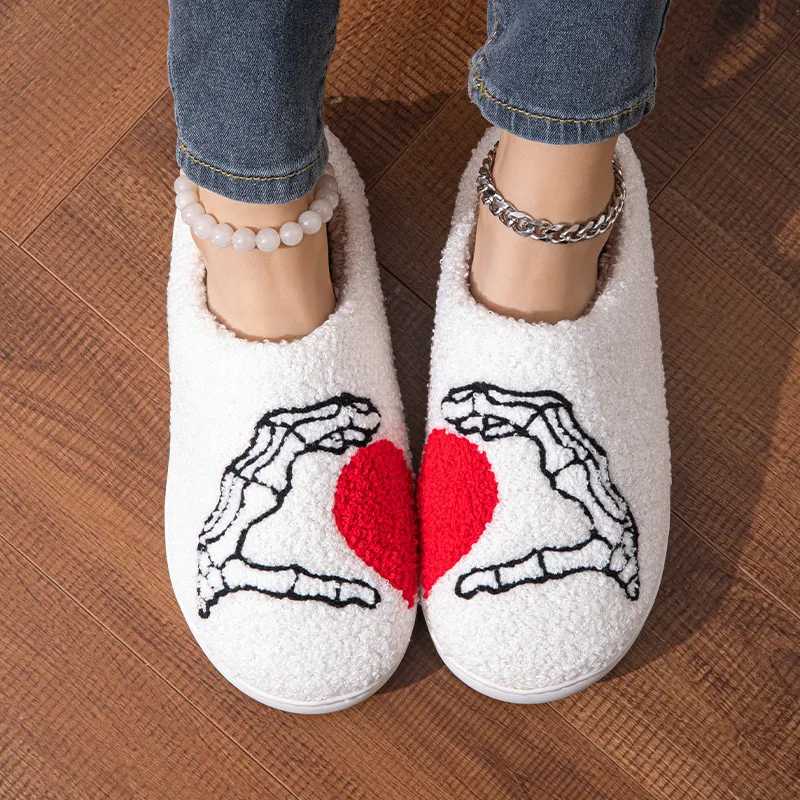 Funny Halloween Love Skull-hand Slippers for Home. Non-slip soft bottom cotton floor bedroom slippers. Winter warm house — photo 4