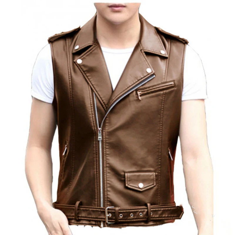 Title 6, Short Slim Punk Motorcycle Vest Oblique Zipper ...