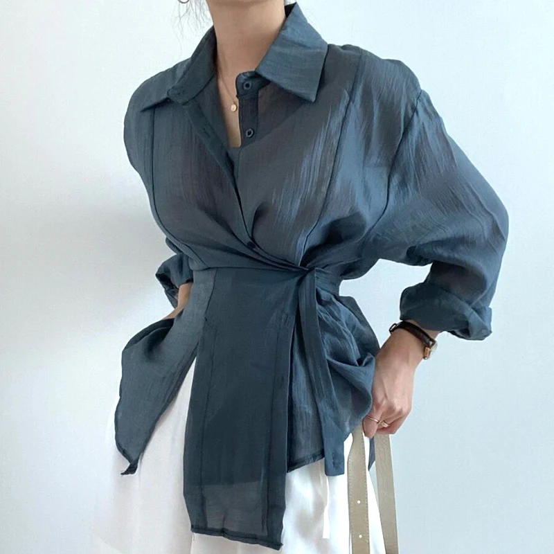 Title 3, Irregular Lace-up Waist Thin Long-sleeved Sunpr...