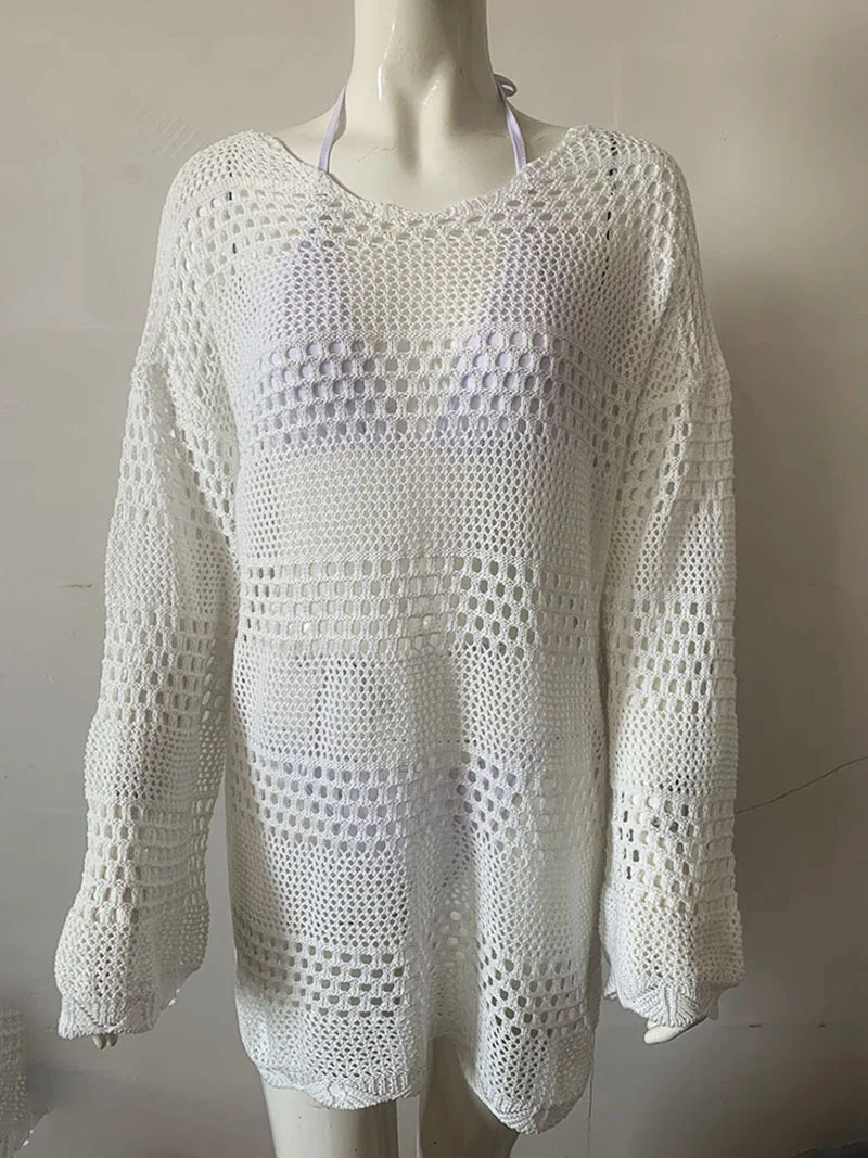 Title 5, Womens Beach Sun Protection Knitted Cutout Blo...