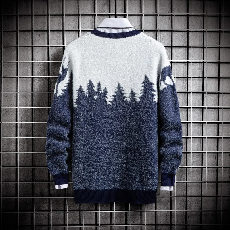 Title 4, Mens Knit Sweater Round Neck Pullover Jacquard...
