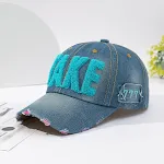 Boné de beisebol de ganga bordado tridimensional, rasgado e com letras estampadas, moderno e versátil para um visual estiloso. — foto 4