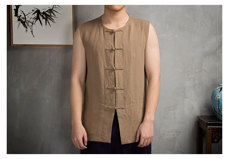 Colete casual masculino estilo chinês sem mangas com fivela, perfeito para um visual descontraído e elegante, ideal para o clima quente. — foto 11