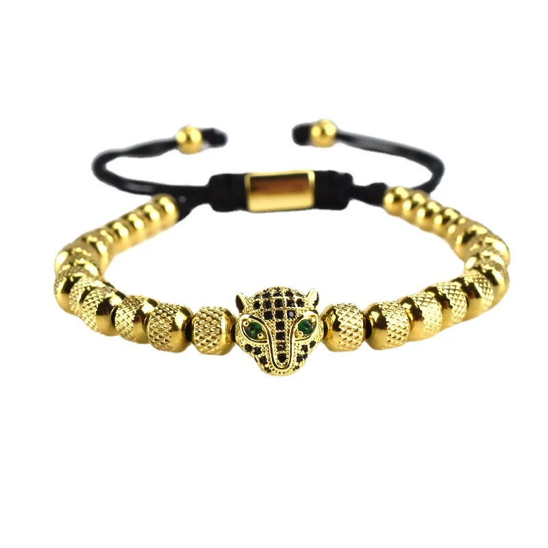 Pulseira entrelaçada com cabeça de leopardo, aço inoxidável, algarismos romanos e design torcido. Estilo europeu e americano. — foto 2