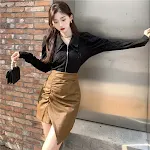 Brown leather skirt