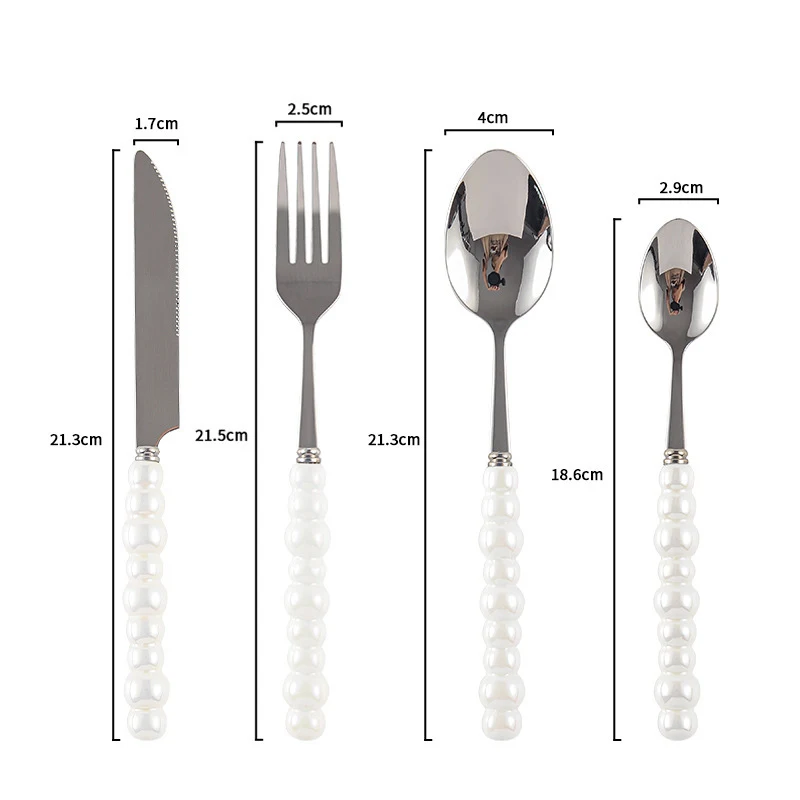 Conjunto de faca, garfo e colher com cabo de pérola cerâmica para uso doméstico. Ideal para sopa, bife e culinária ocidental. — foto 47