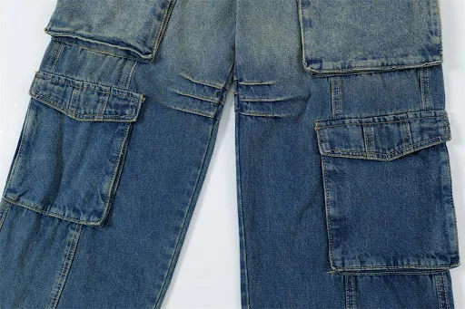Title 15, Heren Gradient Tie-dye Denim Cargo Broek. Ervaa...