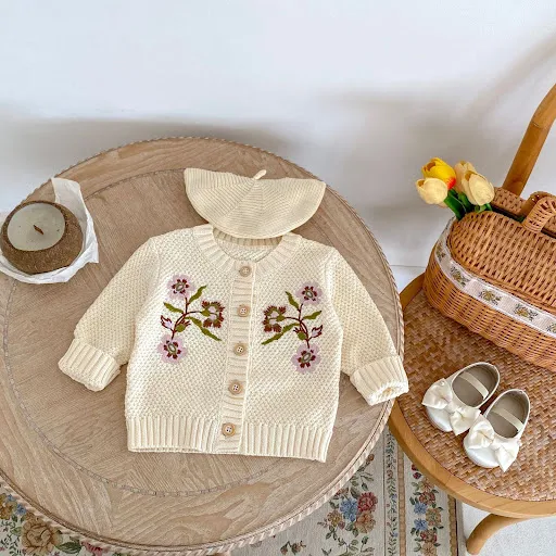 Title 5, Cardigan brodé de grandes fleurs pour bébé fill...