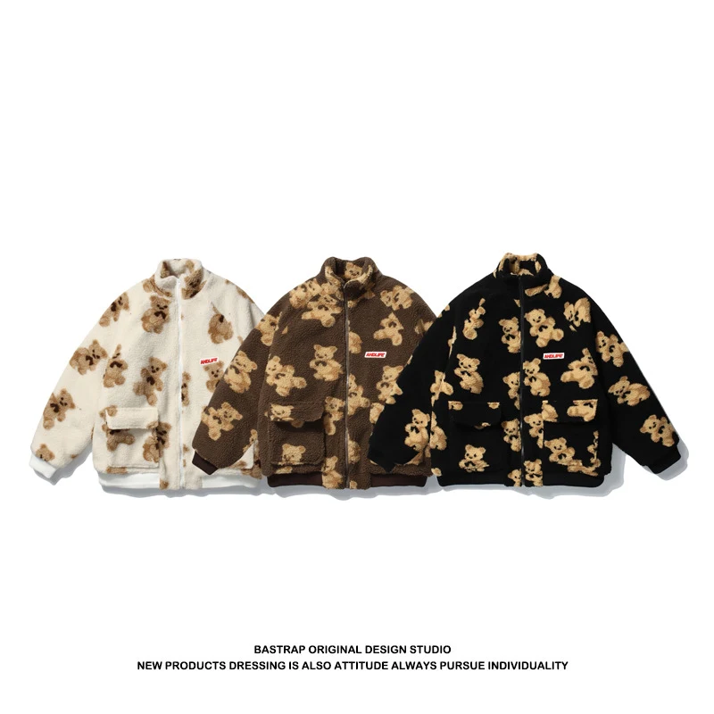 Bear Full Print Lamb Velvet Thick Couple Jacket. Warm, comfortable winter jacket, perfect for couples, offering style an — photo 5