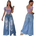 Pantalones Vaqueros de Pierna Ancha con Agujeros para Mujer, Sexy y a la Moda, Comodidad y Estilo para un Look Atrevido. — foto 2