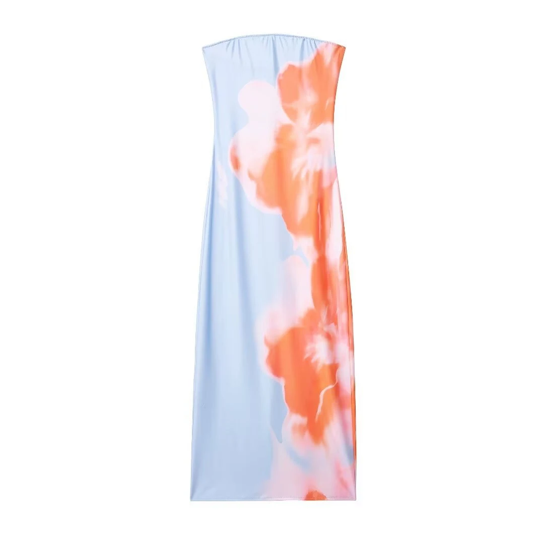 Pure Desire Style Tube Top Flower Print Slim Fit High Waist Slit Dress. A flattering dress for a stylish and confident l — photo 5