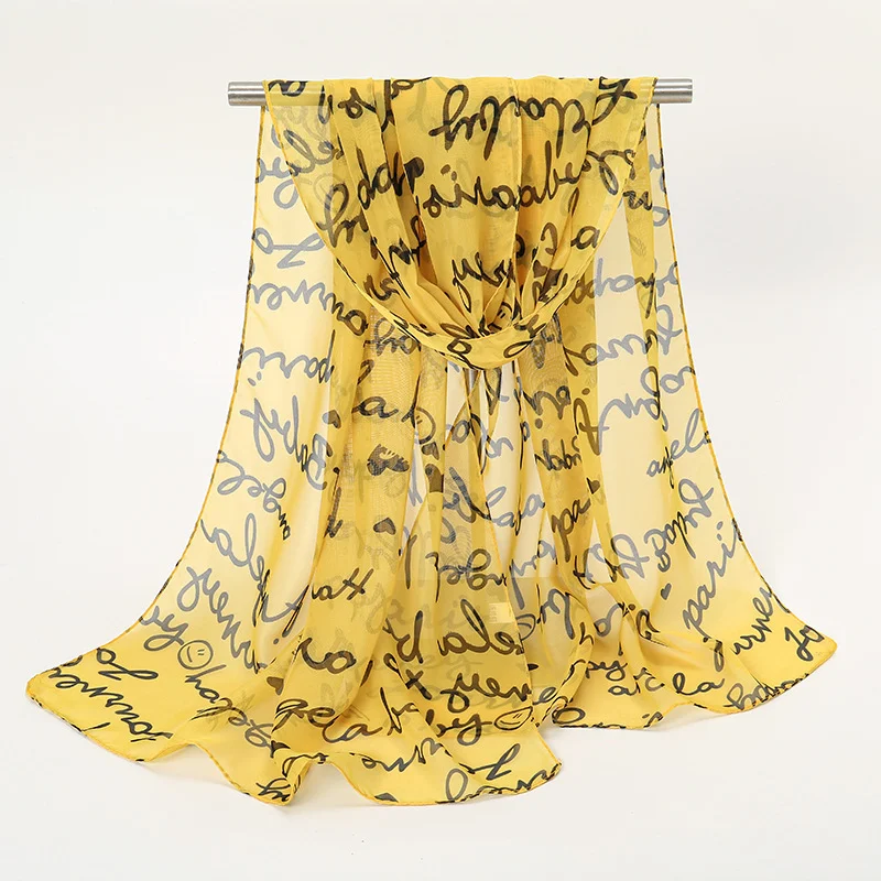 Title 3, Letter Printing Small Silk Scarf Womens Chiffon