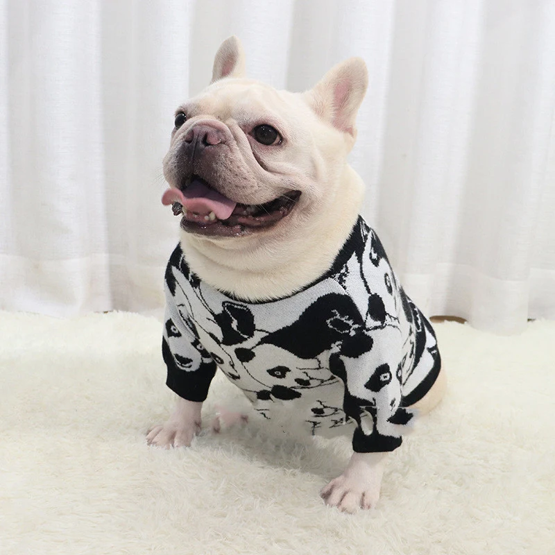 Title 2, Bulldog-Pullover mit Panda-Cartoon für kurze, d...