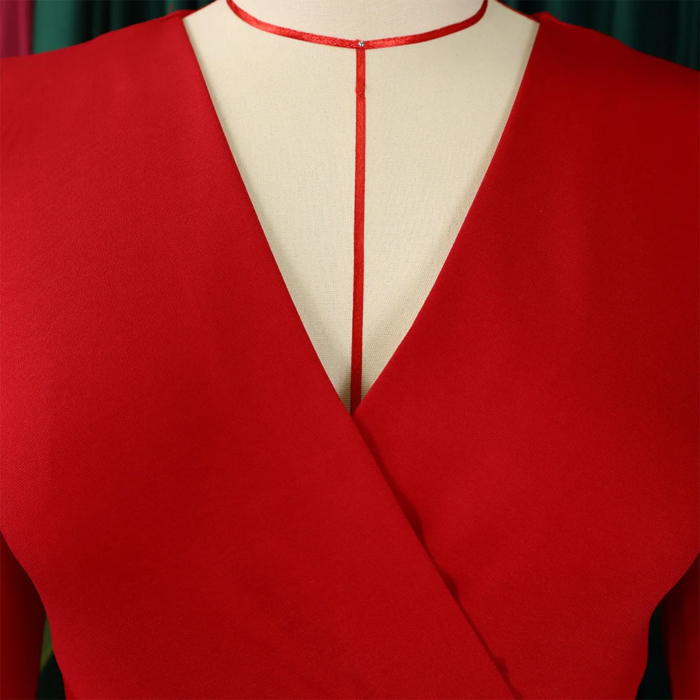 Title 8, V-neck Temperament Sheath Plus Size Solid Color...