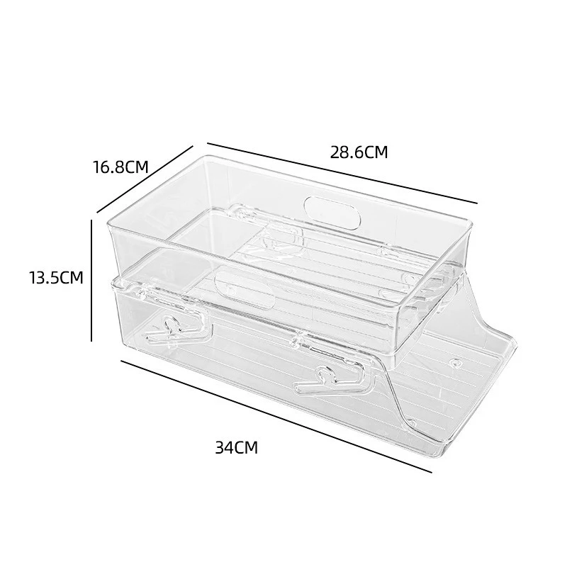 Double-layer refrigerator storage box for drinks. Automatic rolling feature for beer, cola, and cans. Household finishin — photo 6