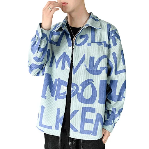 Title 7, Mens Corduroy Printed Long-sleeved Shirt Jacke...