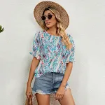 Floral Top Women's Loose All-match Round Neck Pullover T-shirt — photo 4