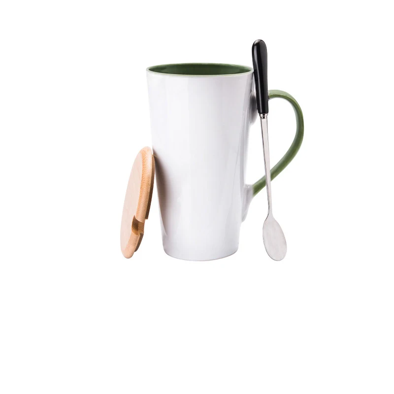 Large Ceramic Spoon Mug with Lid, High Capacity. Perfect for your favorite drinks, offering convenience, style, and ampl — photo 3