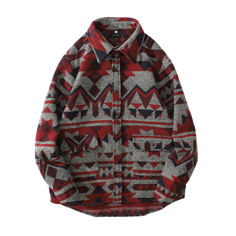 Title 5, Camisa masculina solta de lã grossa manga longa...