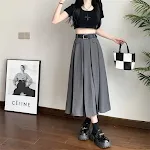 Saia plissada de terno cinza feminina, verão, cintura alta, emagrecimento, barra ampla. Perfeita para um look elegante e fresco. — foto 19