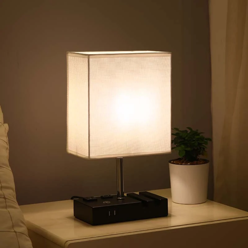 Title 1, USB Fabric Touch Rectangular Table Lamp with mo...
