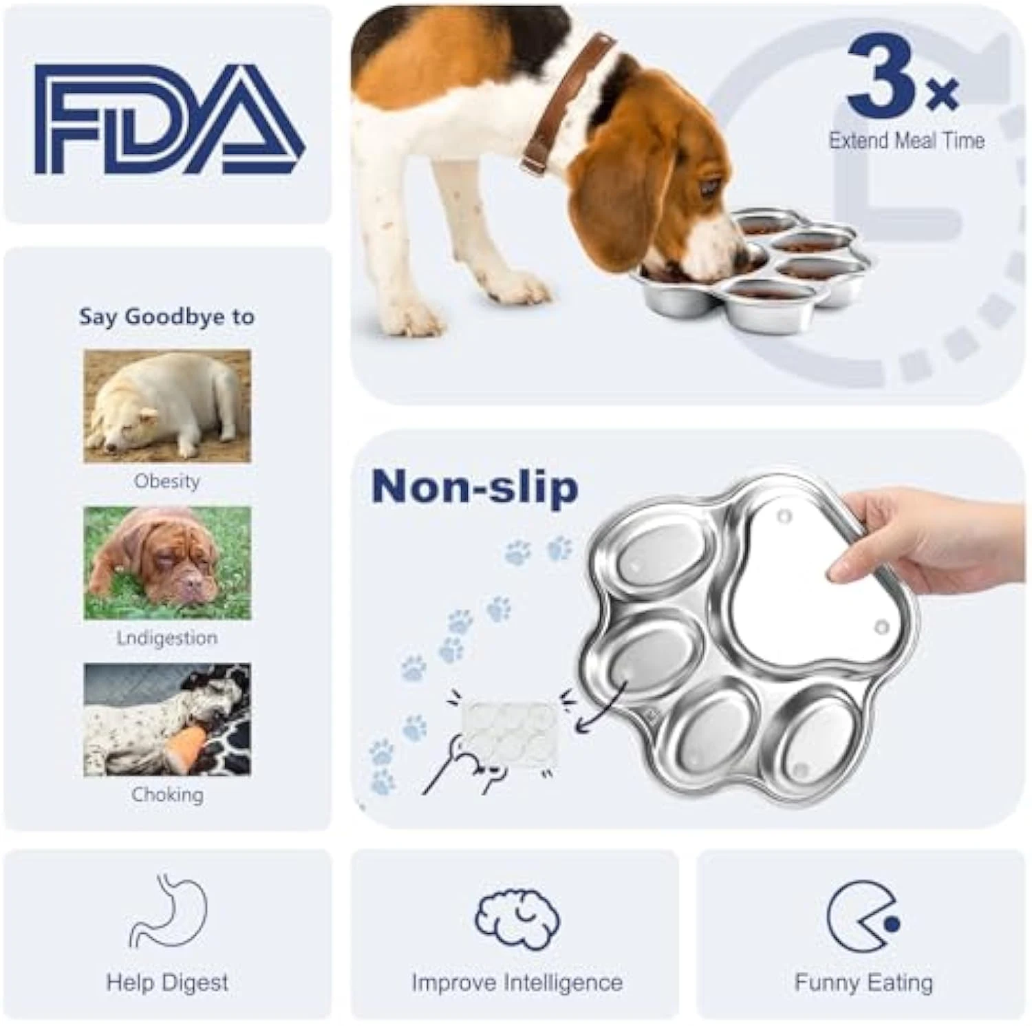 Stainless steel slow feeder dog bowl for small and medium breeds. Slow feeding dog dishes to slow down eating and improv — photo 2