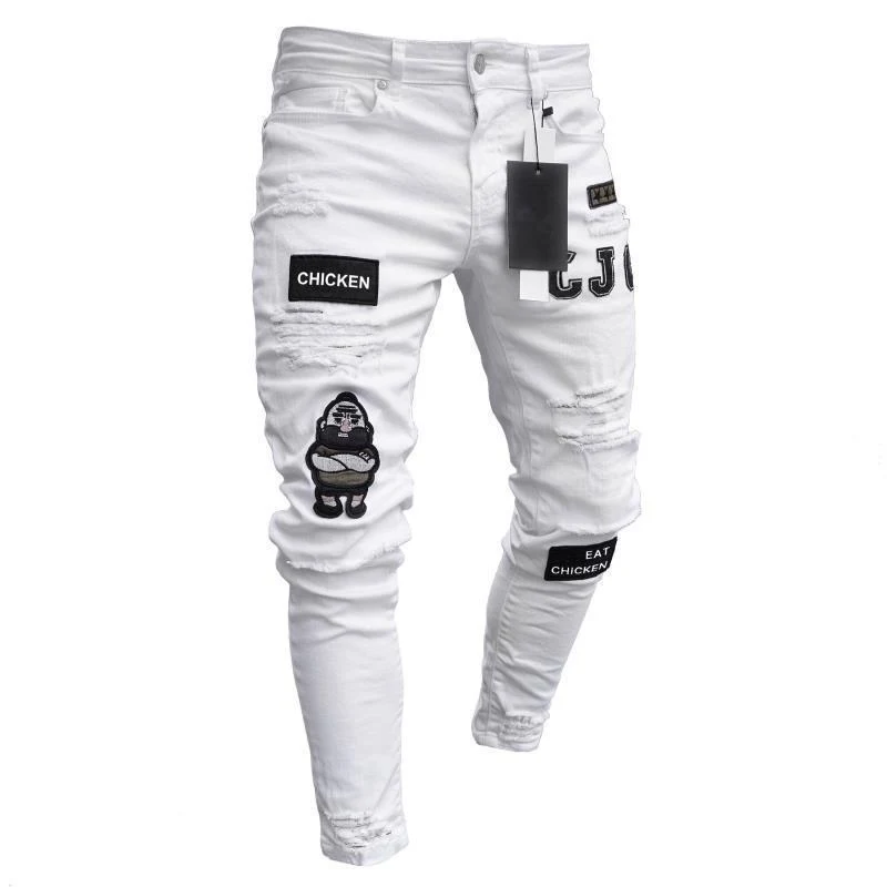 Title 7, Skinny denim patch-geripte voetenbroek voor heren
