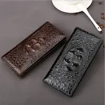 Carteira de couro de crocodilo masculina, longa, com várias divisórias para cartões, feita de couro de vaca, elegante e prática. — foto 6