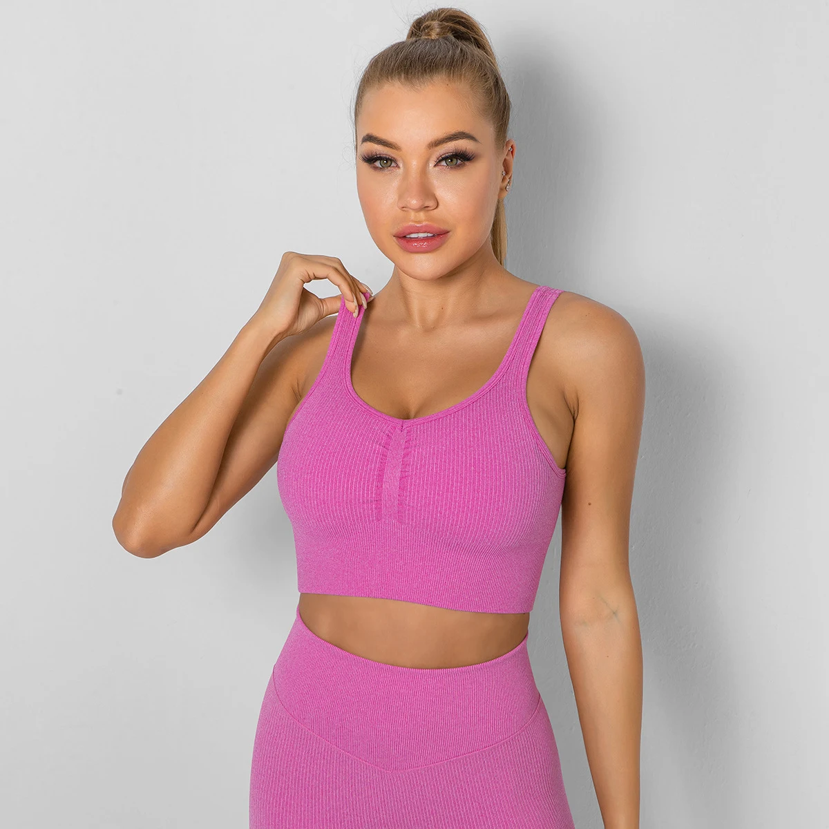 Reggiseno sportivo traspirante per yoga, senza cuciture, modellante, antiurto, a righe, push up, taglie forti, per corsa ed esercizi — foto 5