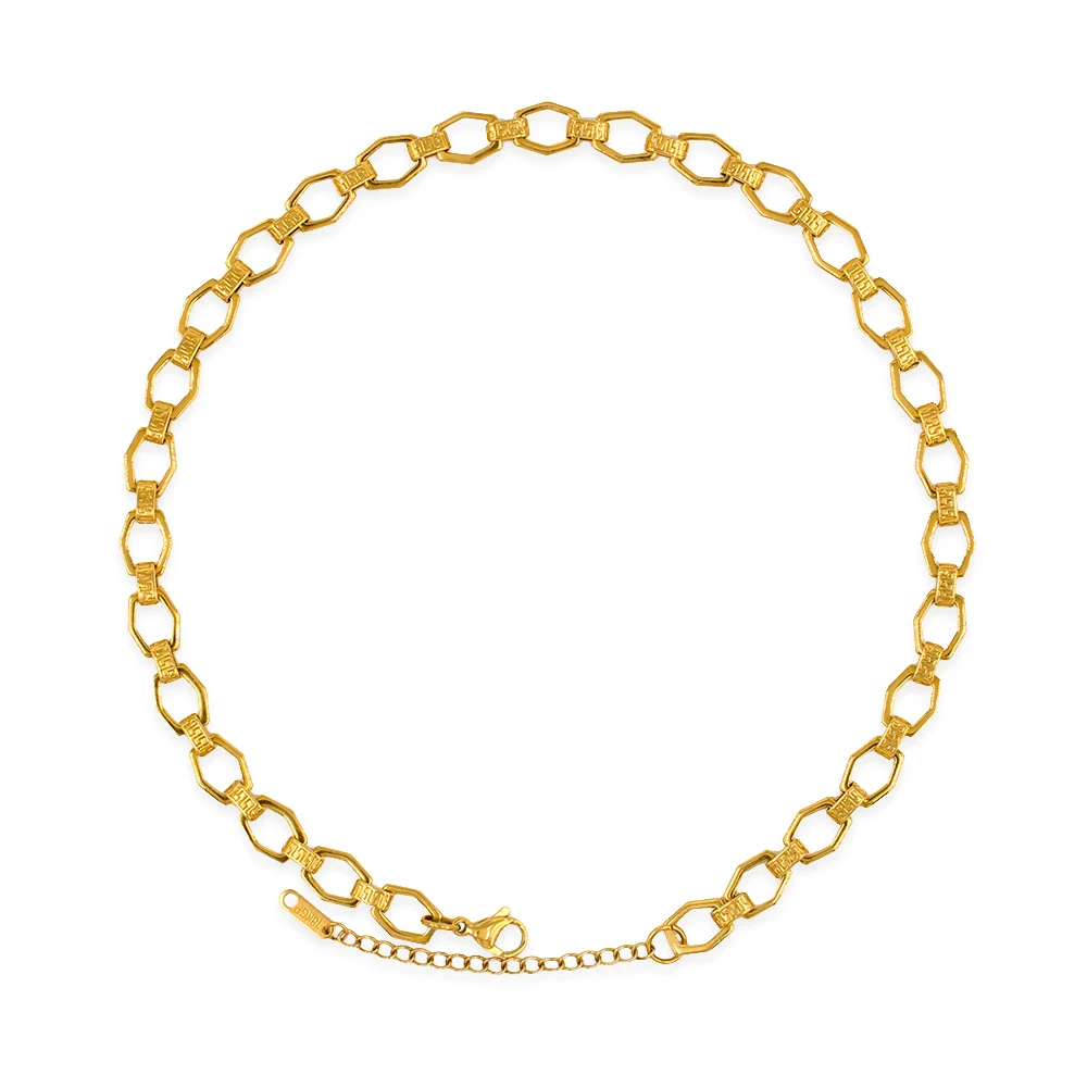 Pulseira e colar geométricos exclusivos e elegantes, banhados a ouro 18k, colorfast, combinam com tudo, de alta qualidade, perfeitos para qualquer ocasião — foto 1
