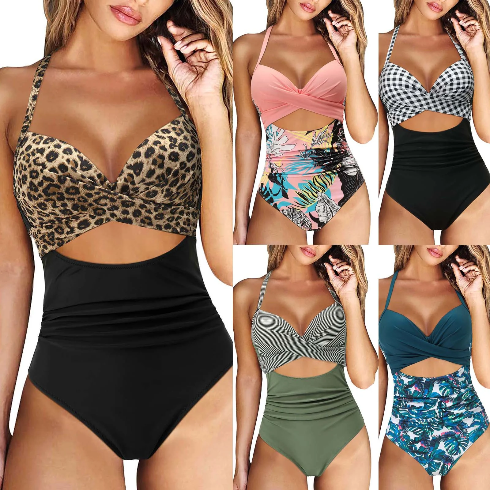 Women's Plus Size Off Shoulder Multicolor Printed Swimsuit, a stylish and comfortable choice for the beach or pool, flat — photo 6