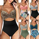 Women's Plus Size Off Shoulder Multicolor Printed Swimsuit, a stylish and comfortable choice for the beach or pool, flat — photo 6