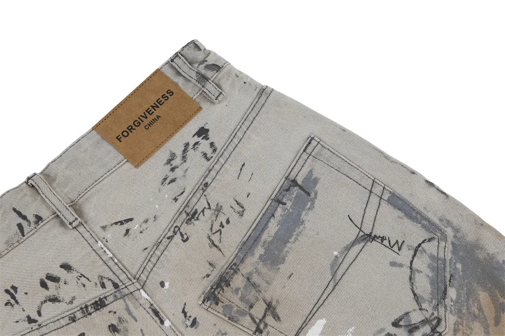Handgeschilderde Graffiti Jeans voor Heren met Used Look, Unieke Streetwear Stijl, Comfortabele Pasvorm, Trendy Herenmode — foto 2