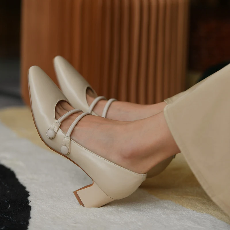 Title 4, Mary Pearl mid heel womens shoes with instep s...