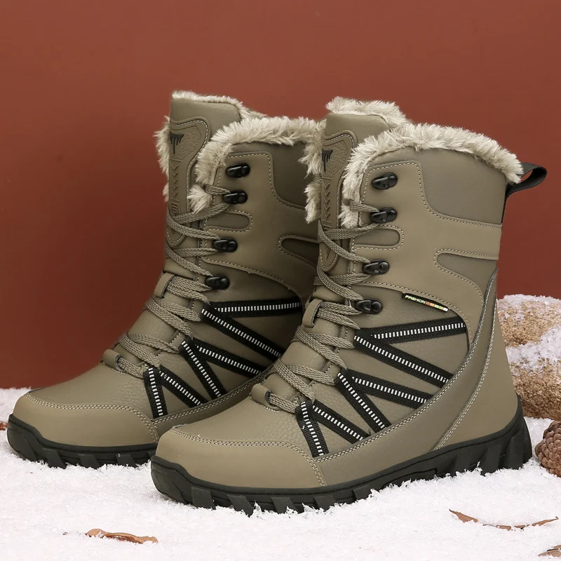 Botas de neve masculinas de cano alto com forro de fleece quente, ideais para o inverno, mantêm seus pés aquecidos e confortáveis. — foto 2