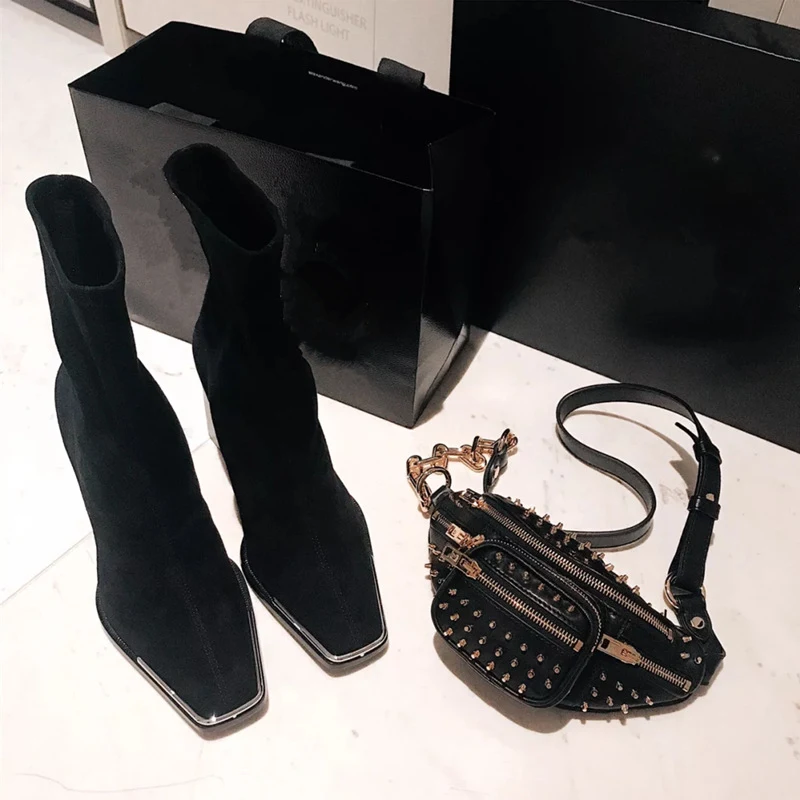 Title 8, Womens Metal High-Heeled Short Boots with Thic...