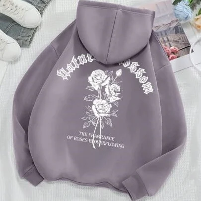 Rose and Letter Print Hoodie Casual Sweatshirt for Men and Women, Comfortable and Stylish, Perfect for Everyday Wear, a — photo 8