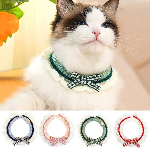 1Pc Pet Collar with Button Design Sturdy Pet Collar Soft And Comfortable Cute Bow for Dogs Hand Knitted Cat Collar for K — photo 1