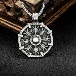 Colar masculino com pingente de escudo viking de aço inoxidável, aço titânio, design resistente e elegante, ideal para homens modernos. — foto 6