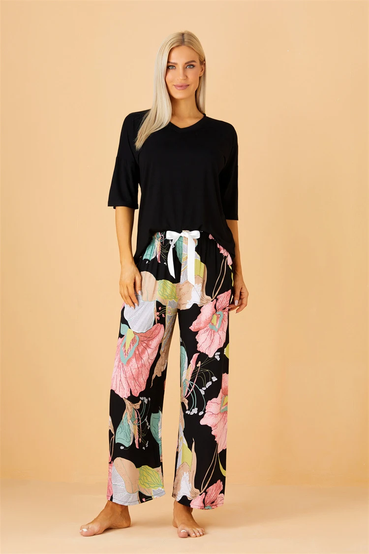 Title 2, Cropped Homewear Pajamas Suit Womens Cotton Silk