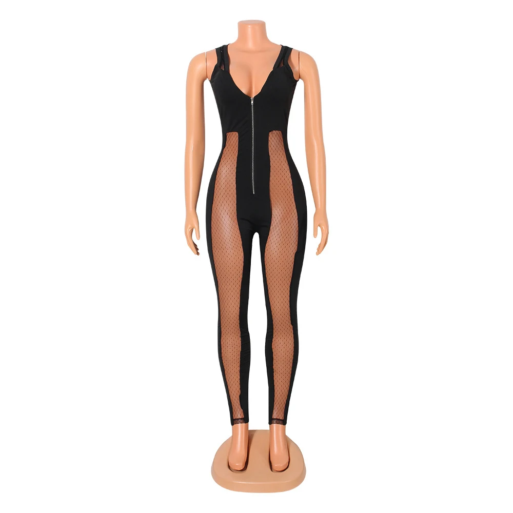 Jumpsuit da donna sexy in mesh trasparente con cuciture. Perfetto per un look audace ed elegante. Ideale per feste e serate speciali. — foto 7