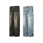 American Retro Daddy Dirty Dyed Pleated Jeans offer a loose, wide-leg fit for a unique niche style and comfortable, ever — photo 1