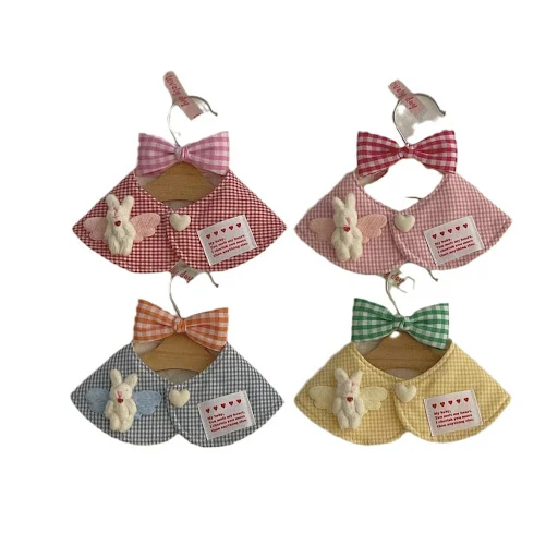 INS Cute Plaid Rabbit Cape, Pet Cat and Dog Pet Scarf, Mouth Water Towel Decoration Dog Accessories for Small Dogs Dogs — photo 2