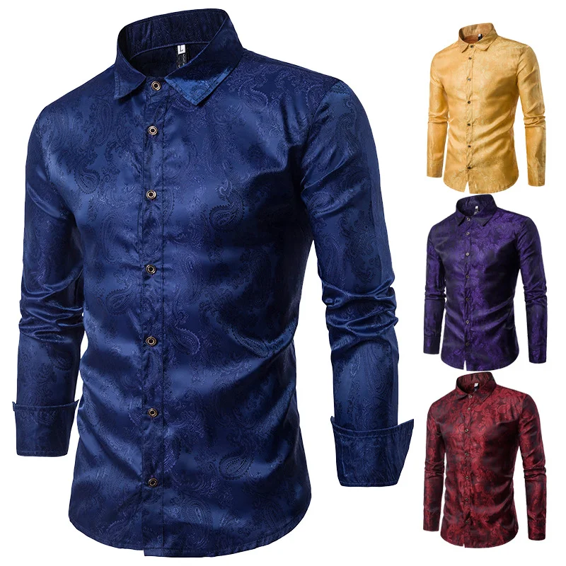 Title 2, Mens Long Sleeve Square-neck Shirt with Embroi...
