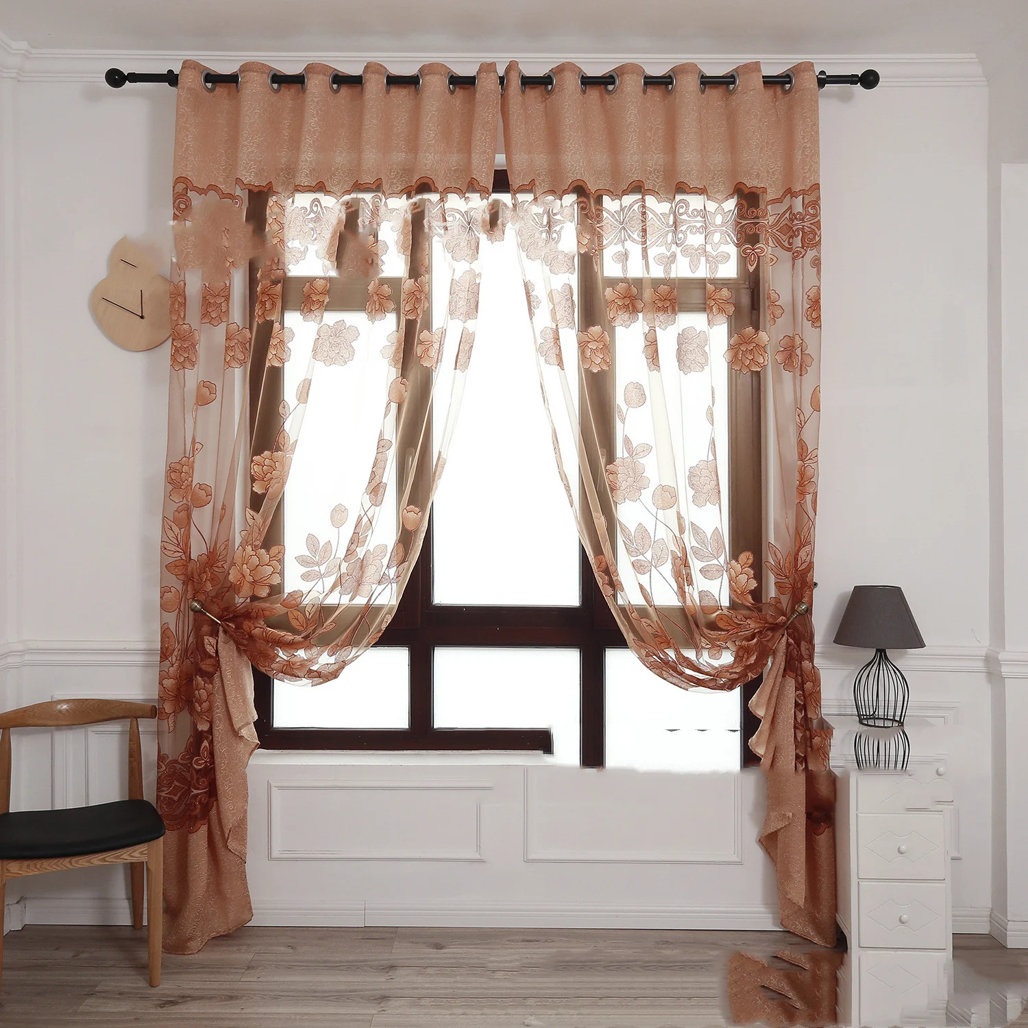 Modern & simple big peony jacquard burnout window screen curtain. Blooming rich & honorable flowers. Enhance your home d — photo 3